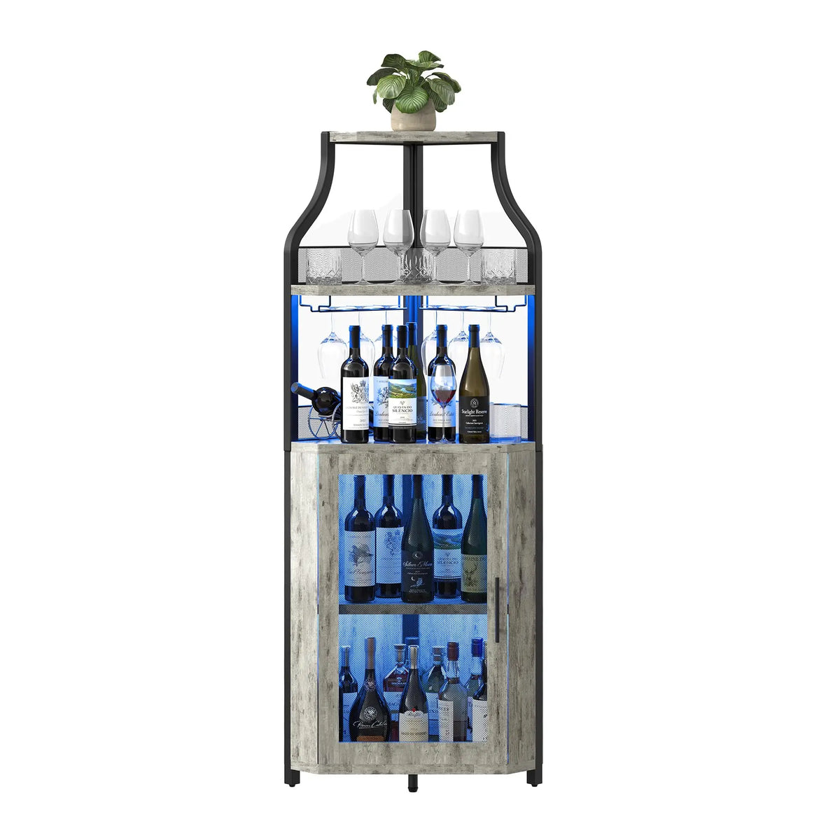 HiMISS Corner Bar Wine Cabinet With LED Light And Rack