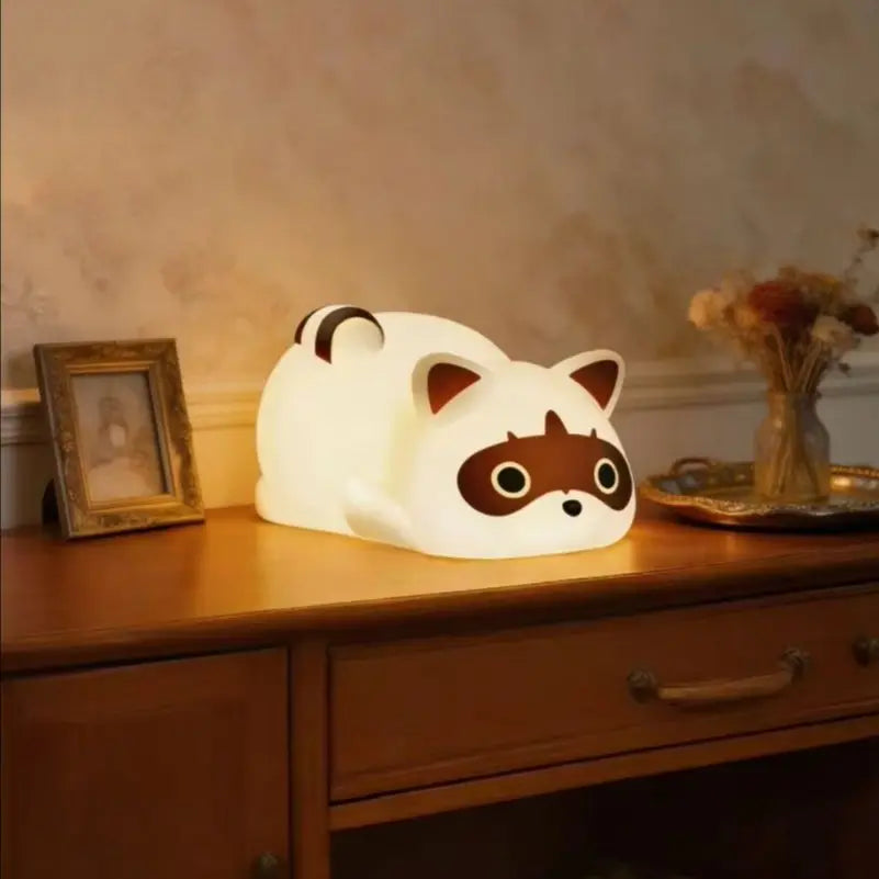 Silicone Raccoon Rechargeable Touch Control Dimmable Bedside Night Light