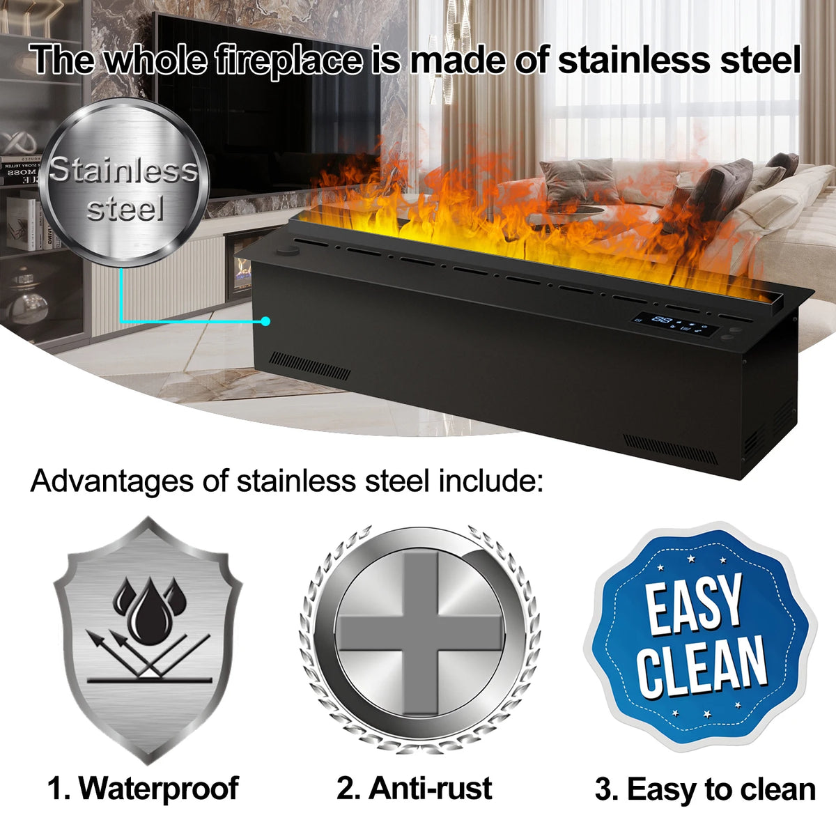 AFLYEVER 3D Atomizing Electric Fireplace With Realistic Flame Simulation