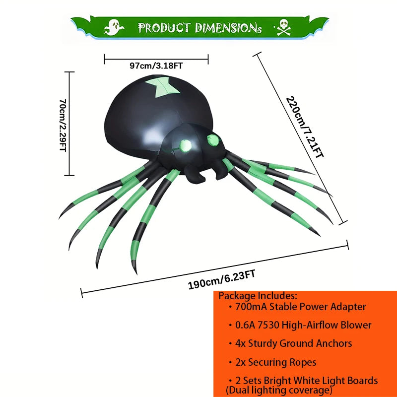Glowing LED Inflatable Spider Halloween Yard Decor With Blower
