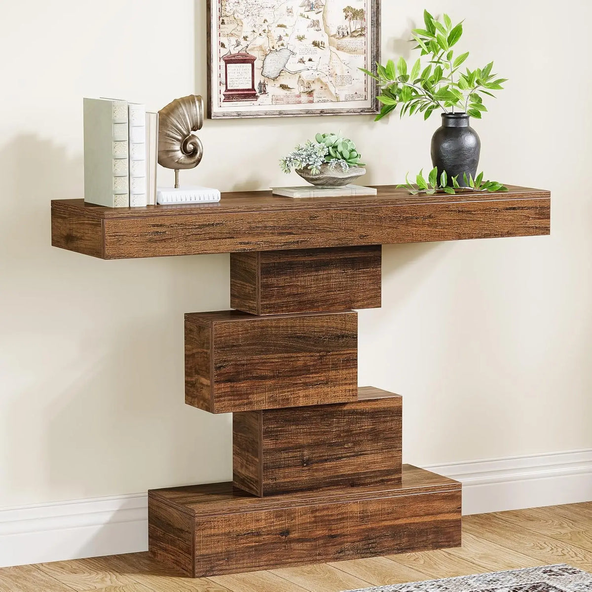 Tribesigns Farmhouse Console Table With Geometric Wooden Base