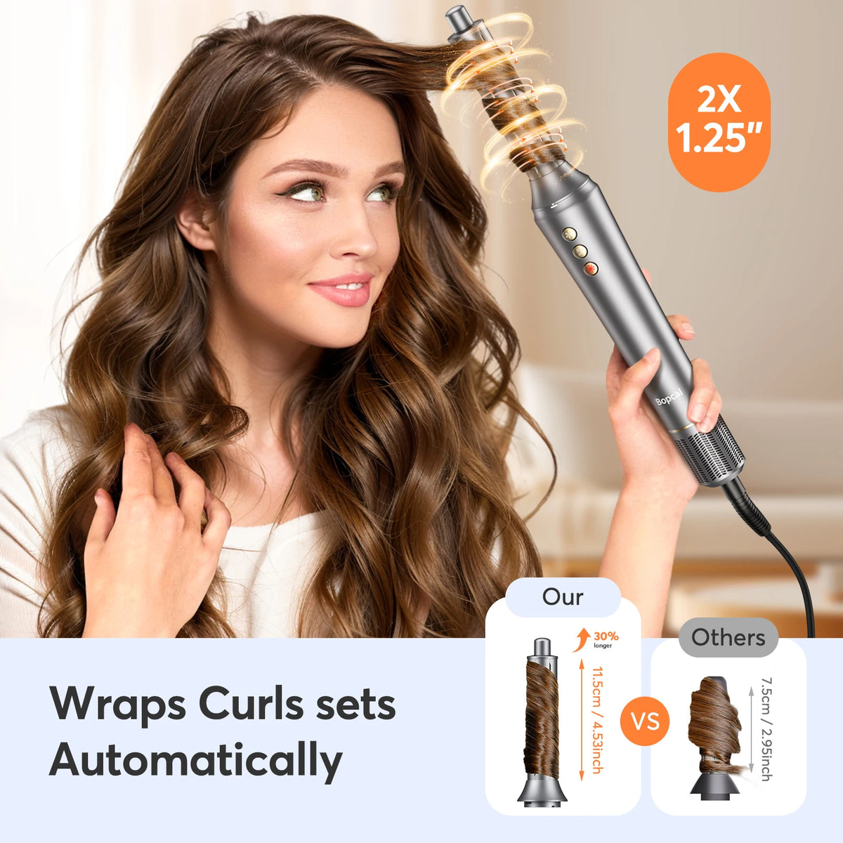 Bopcal 5 In 1 Hair Dryer Hot Air Comb Electric Hair Curling Iron 1200W High Speed Blower Multifunctional Styling Tools Hairdryer
