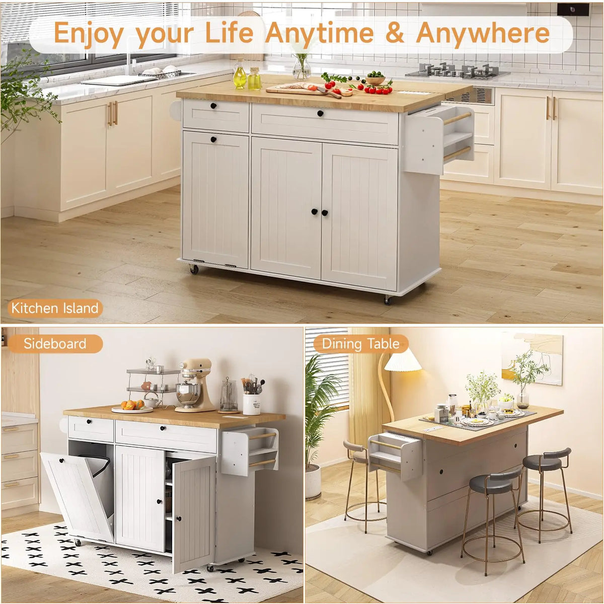 Onbrill Rolling Kitchen Island With Storage Cabinet And Power Outlet