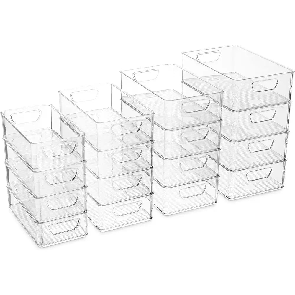 Stackable Plastic Refrigerator Organizer Bins For Kitchen Pantry Storage