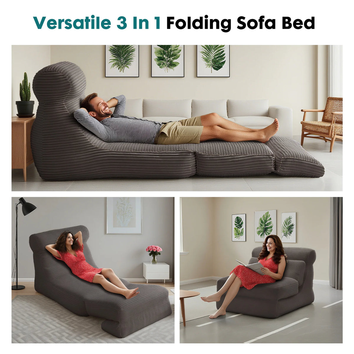 JHK Ergonomic Folding Sofa Bed Modern With Lumbar Support