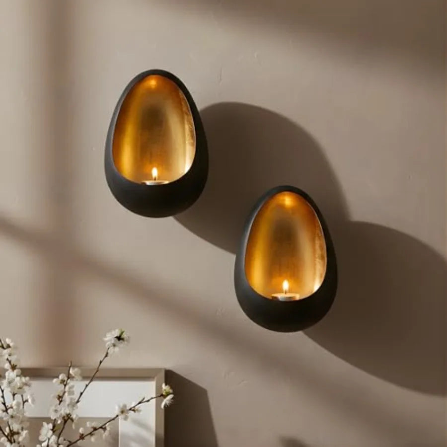 Set of Two Handcrafted Metal Wall Candle Sconces for Home