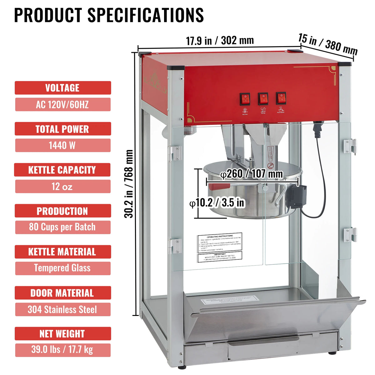 SucceBuy Commercial Countertop Popcorn Popper Machine