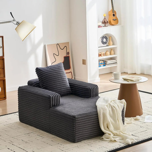 HiMISS Modern Chaise Lounge Sofa With Wide Armrests And Pillow