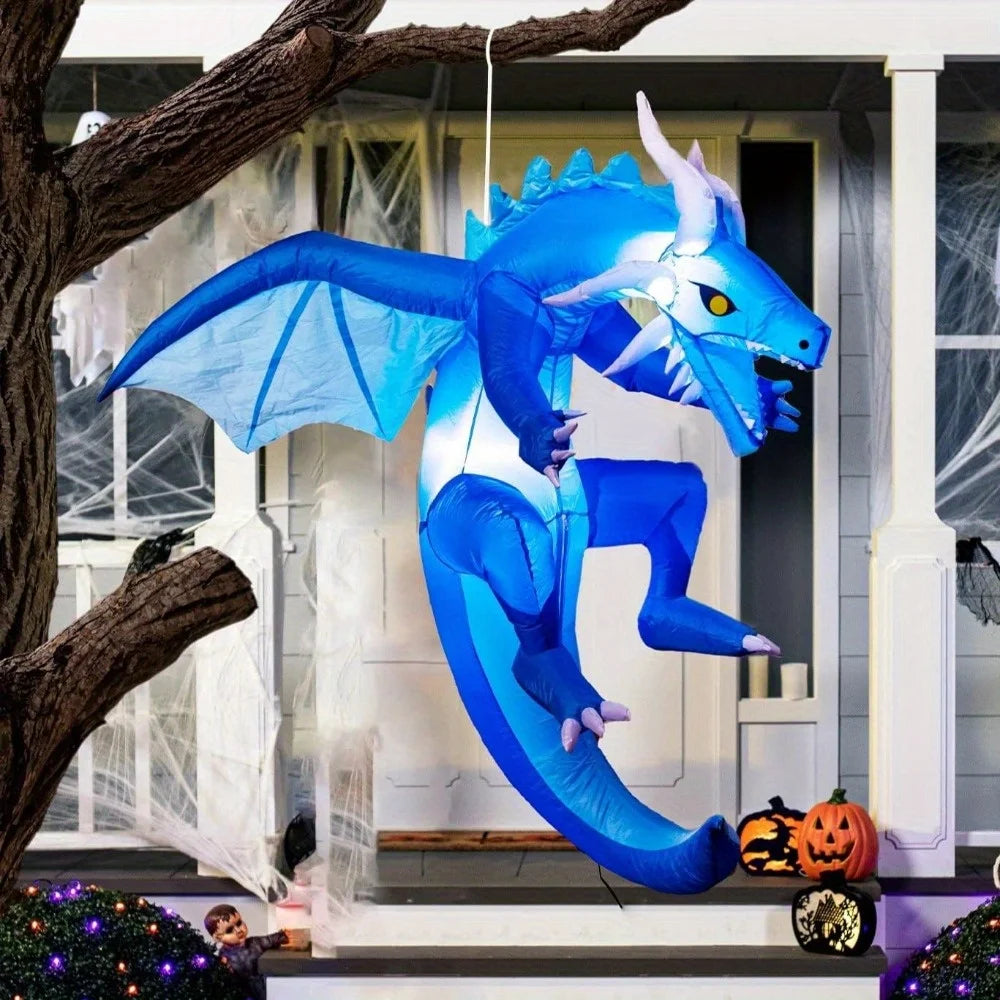 Halloween Hanging Ice Dragon Inflatable With LED Outdoor Decorations