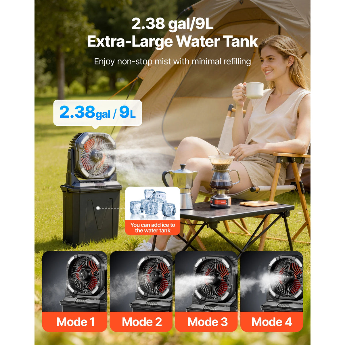 SucceBuy Rechargeable Misting Fan With Remote And Led Light
