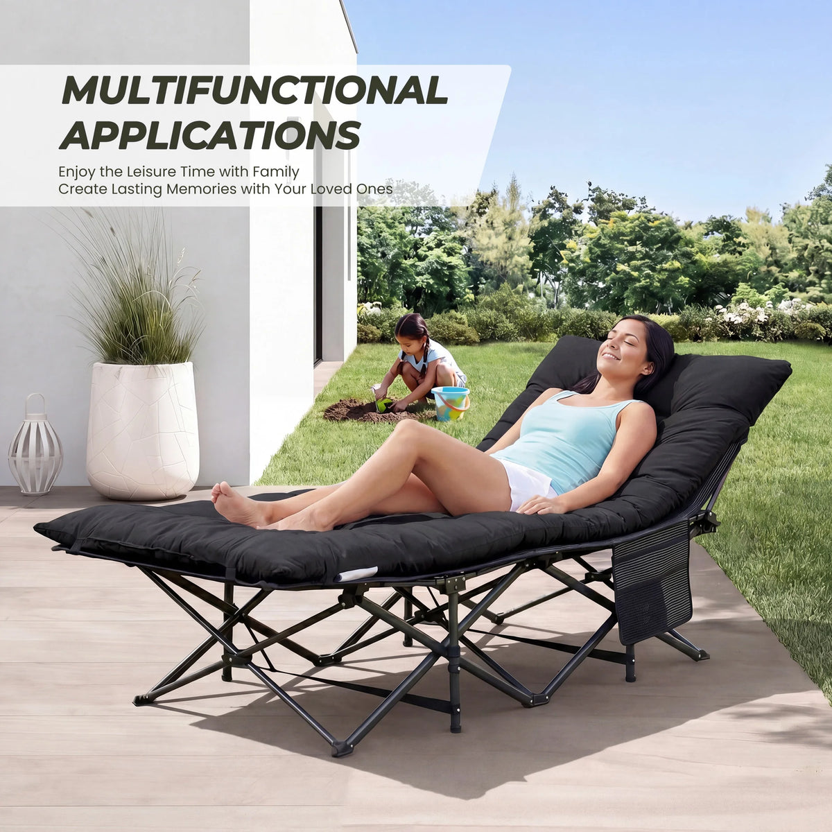 JHK Folding Portable Lounge Chair For Outdoor Camping Relaxation
