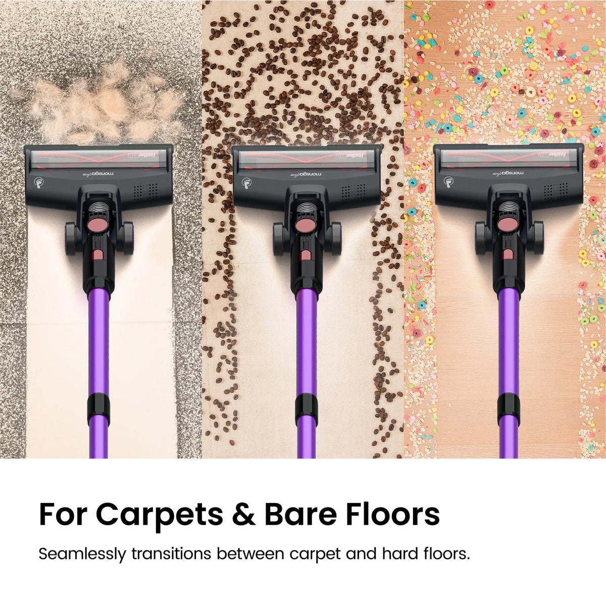 Monsga Cordless Stick Vacuum Cleaner Anti Tangle Brush HEPA Filter