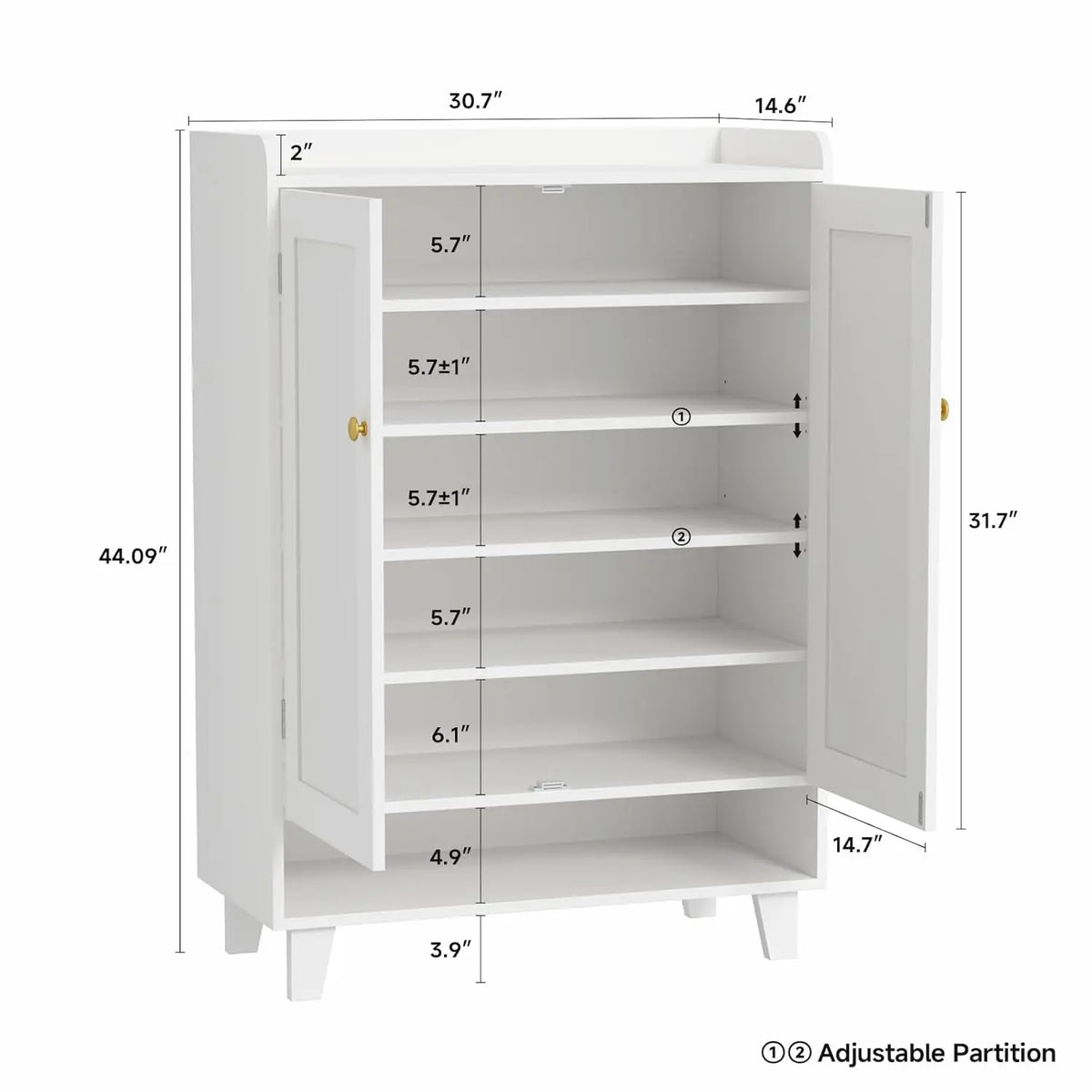 Modern Wooden Shoe Cabinet With Doors And Adjustable Shelf Storage
