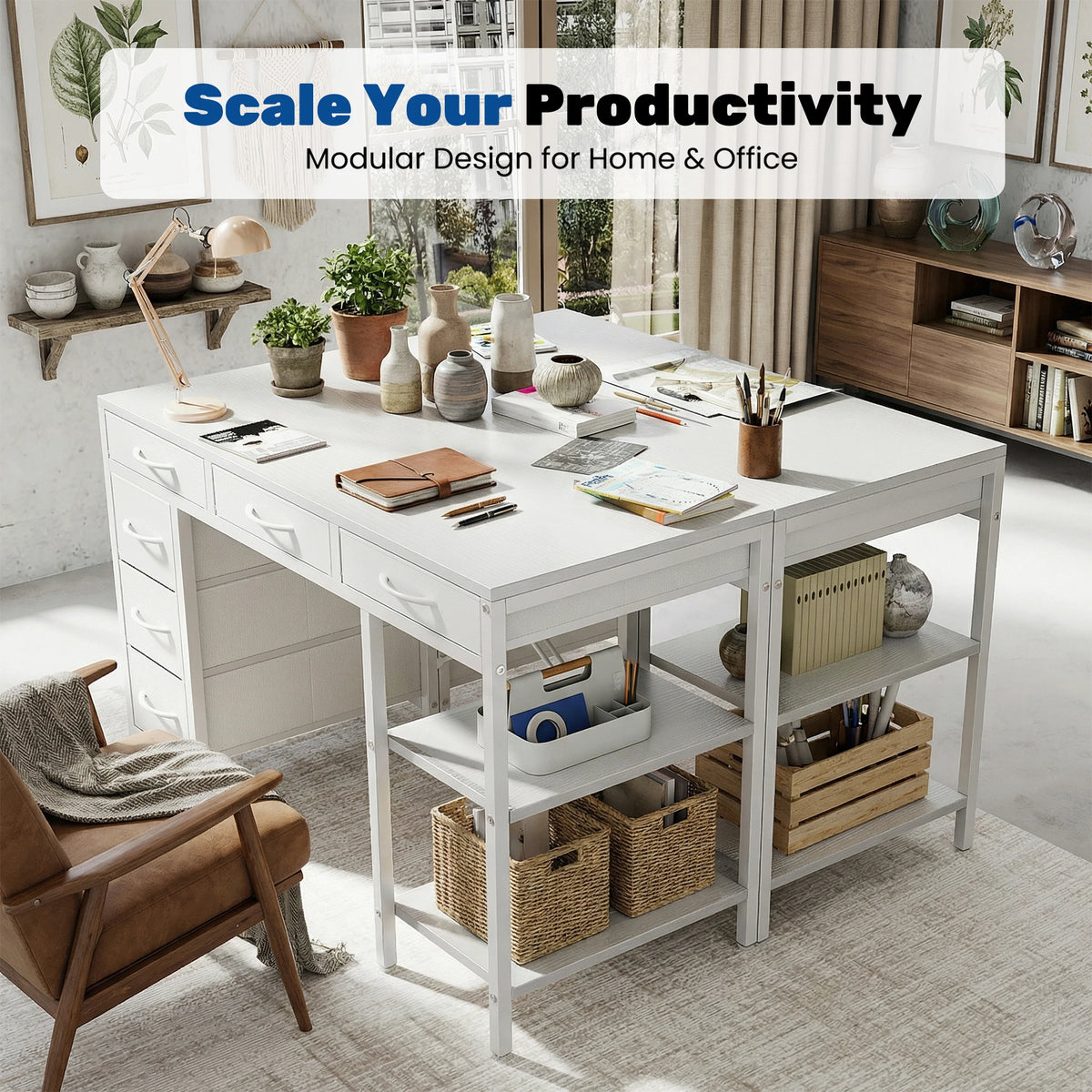 MCQ Office Computer Desk With Storage Shelves And Drawers