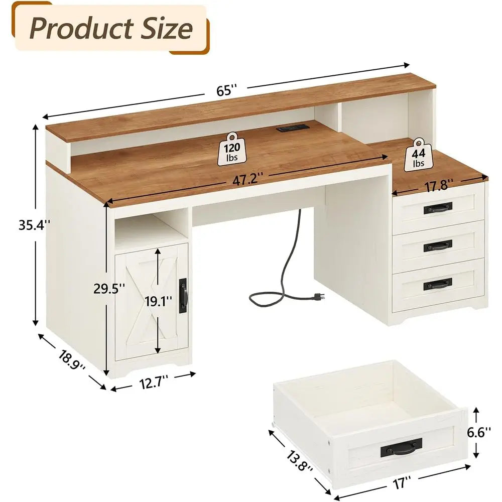Computer Desk With Storage Cabinet Printer Stand And Power Outlets