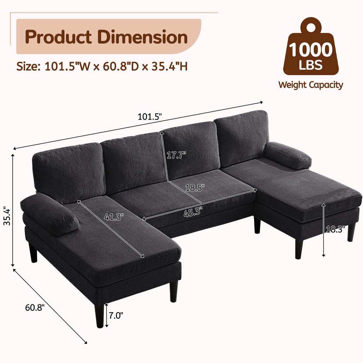Korser Modern U Shaped Sectional Sofa Featuring Removable Cushions