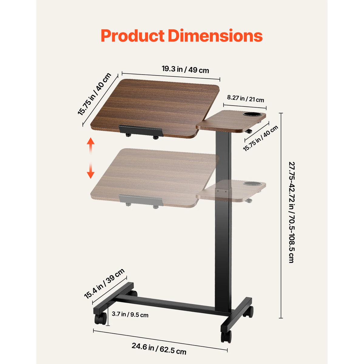 SucceBuy Height Adjustable Overbed Bedside Laptop Desk