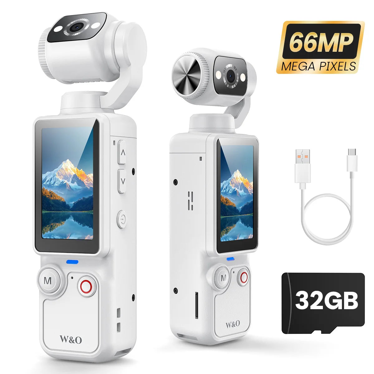 W&O Portable Digital Camera With 2.5K Video And Rotating Lens