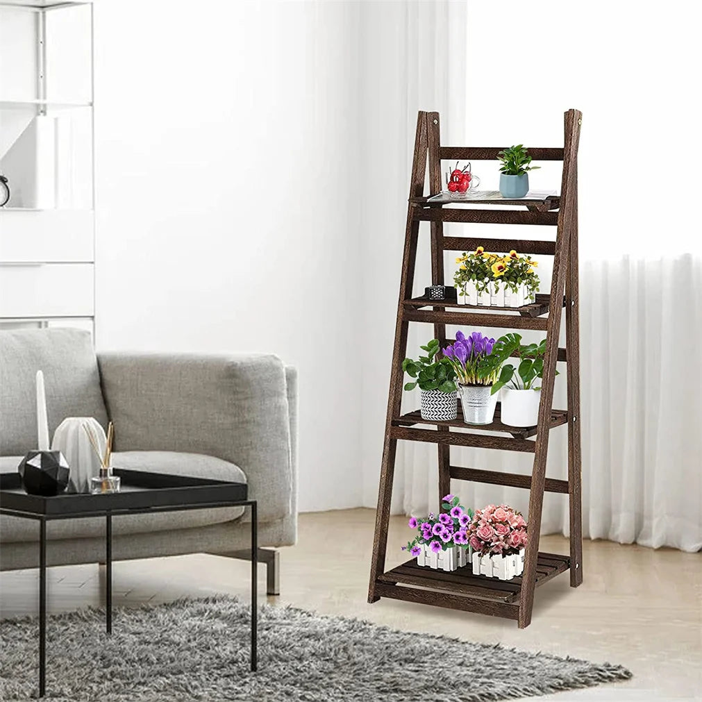 Folding Wooden Storage Ladder Shelf For Indoor Display
