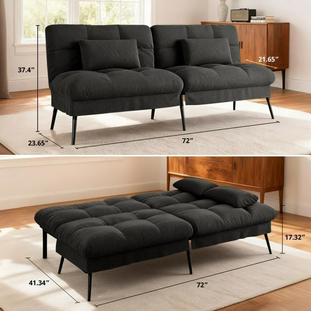 Comhoma Convertible Futon Sofa Bed With Adjustable Backrest Support