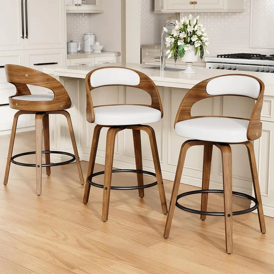Mid Century Swivel Bar Stools Set Of Three With Back