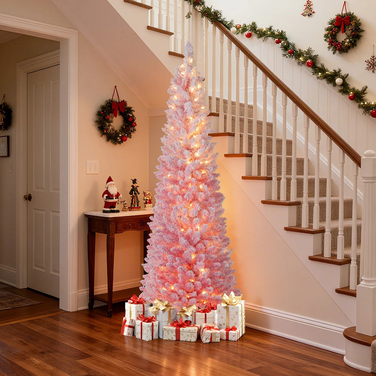 LIFEZEAL Pre-Lit Snow Flocked Artificial Christmas Tree With PVC Branches