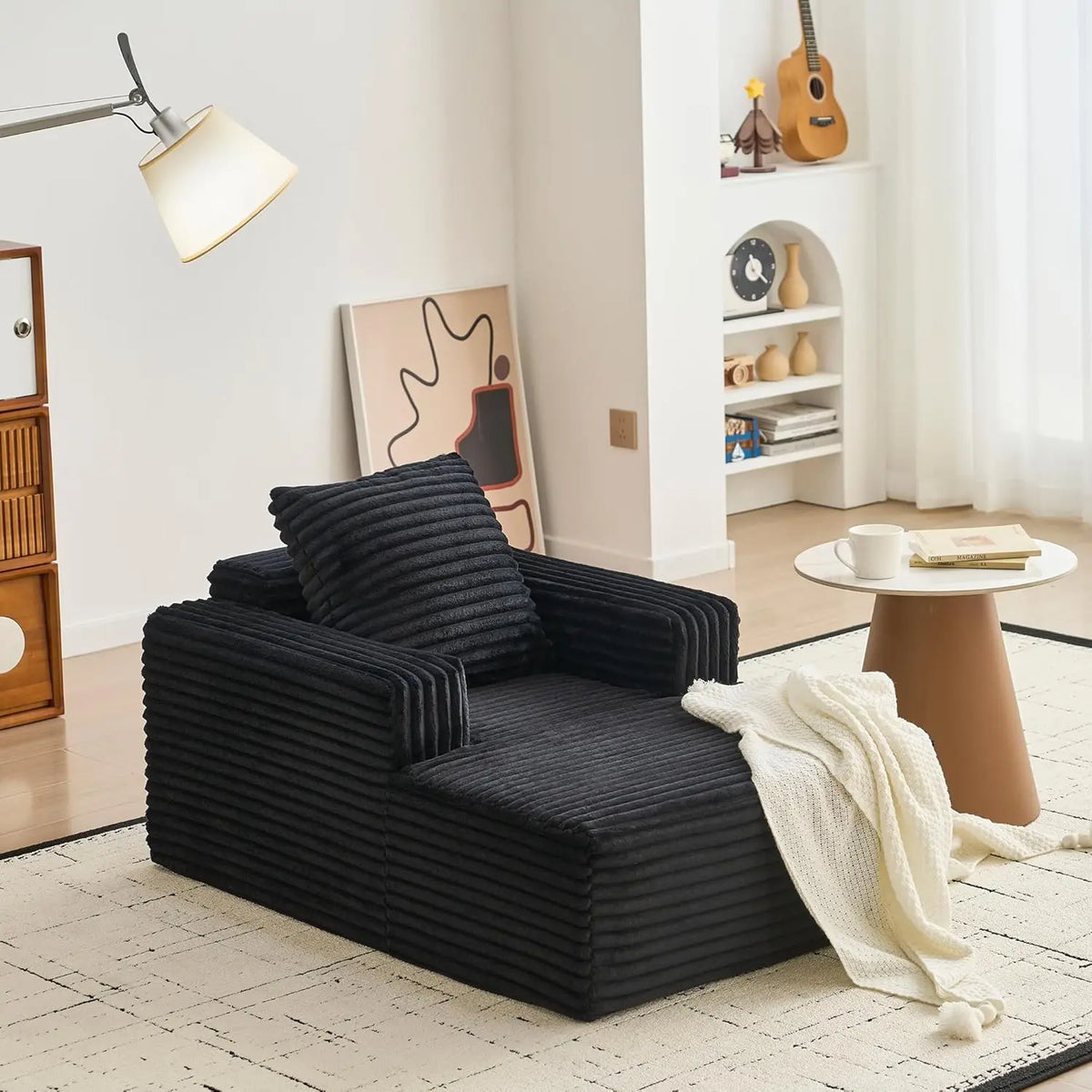 HiMISS Modern Chaise Lounge Sofa With Wide Armrests And Pillow